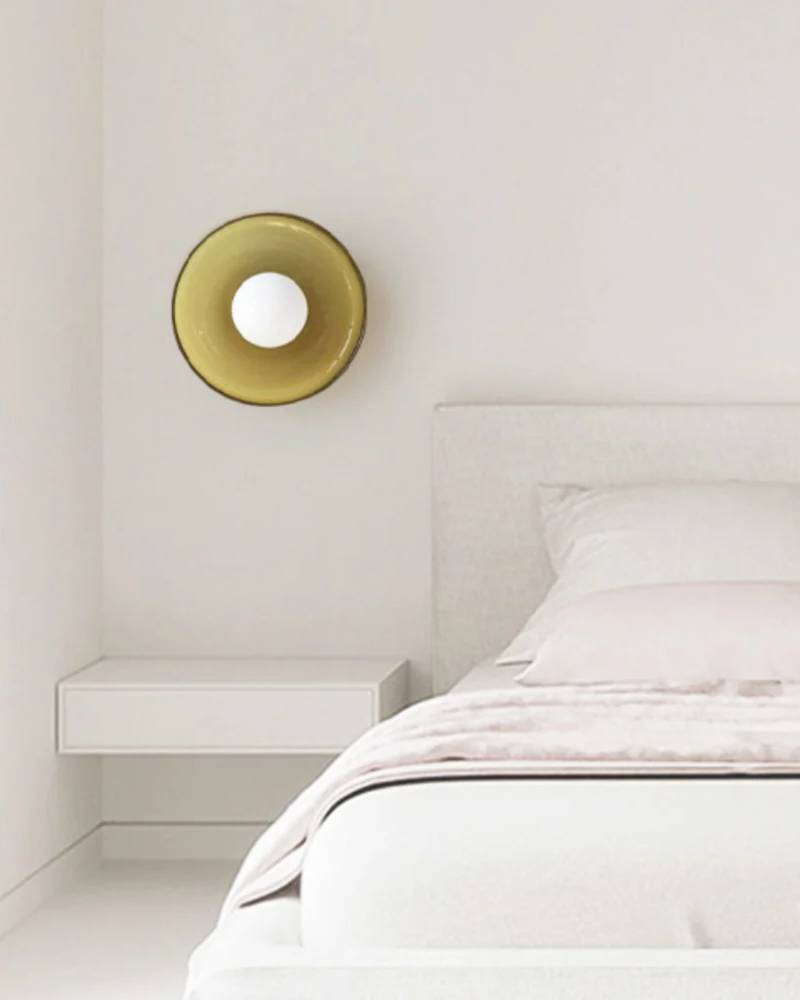 Sculptural Glass Wall Sconce with Central Globe Light & Circular Shade