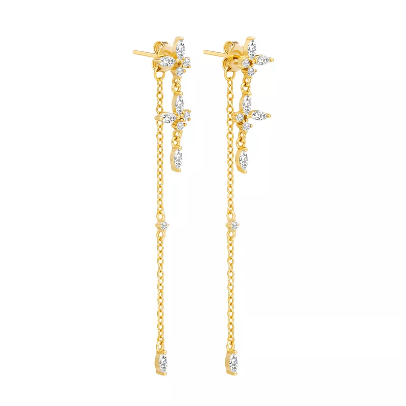 Chain Drop Earrings with Flower or Crown Cubic Zirconia Details