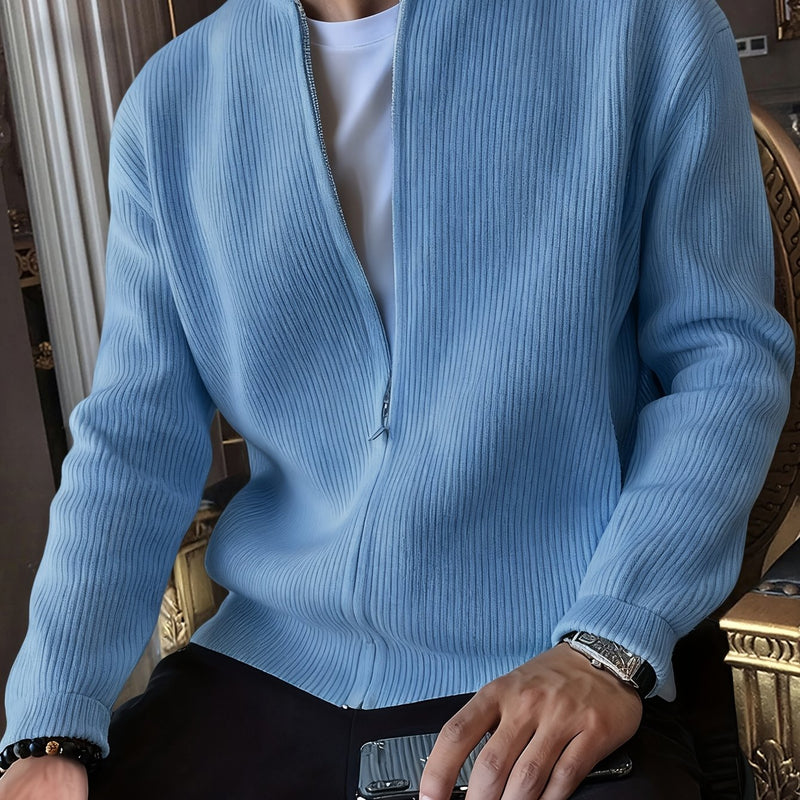 Men's Ribbed Zip-Up Cardigan – Relaxed Fit for Autumn and Winter