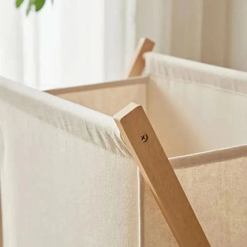 Foldable Wooden Laundry Basket with Fabric Bag for Stylish Laundry Storage