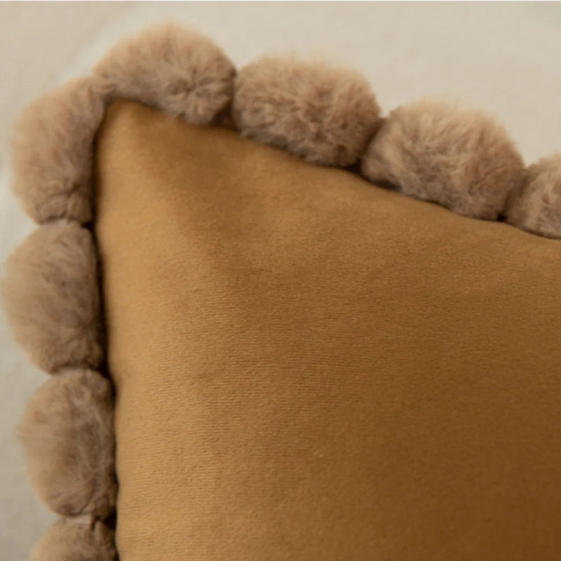 Velvet Pom-Pom Trim Cushion Cover for Sofas, Beds and Armchairs