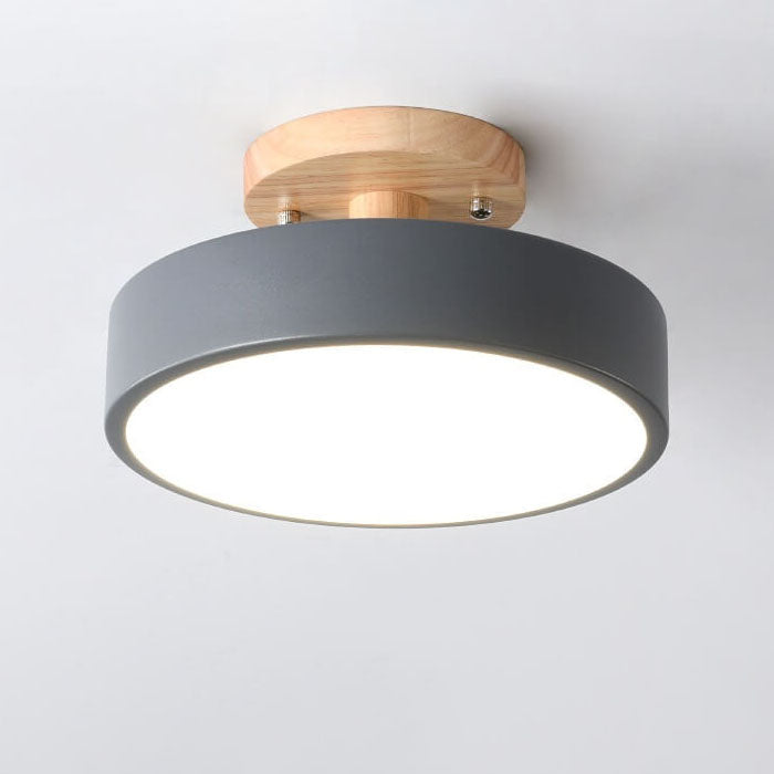 Round Wood LED Semi-Flush Ceiling Light