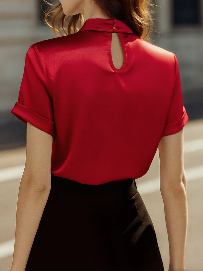 Elegant Satin Ladies' Blouse with Keyhole Neckline – Timeless and Refined