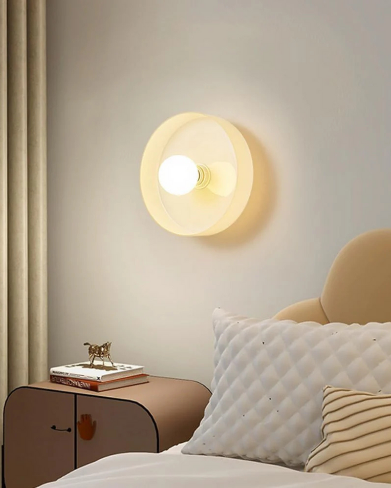 Sculptural Glass Wall Sconce with Central Globe Light & Circular Shade