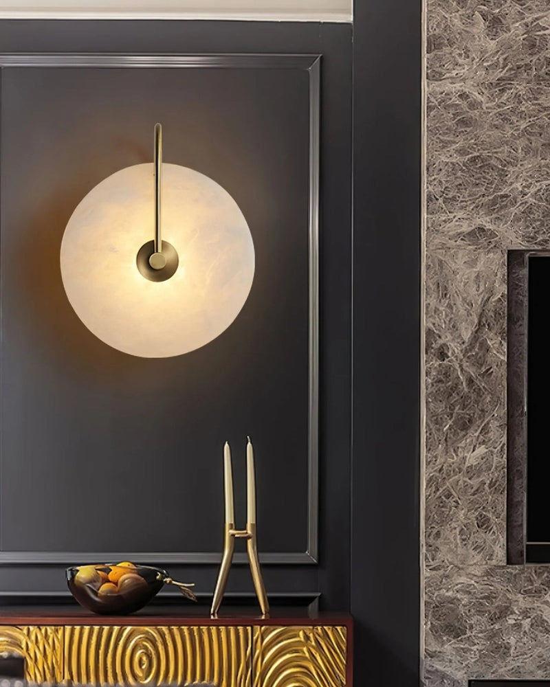 Alabaster LED Wall Lamp with Circular Stone Shade & Warm Ambient Light