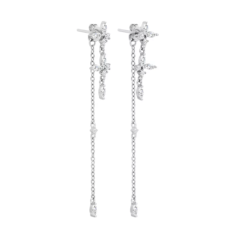 Chain Drop Earrings with Flower or Crown Cubic Zirconia Details