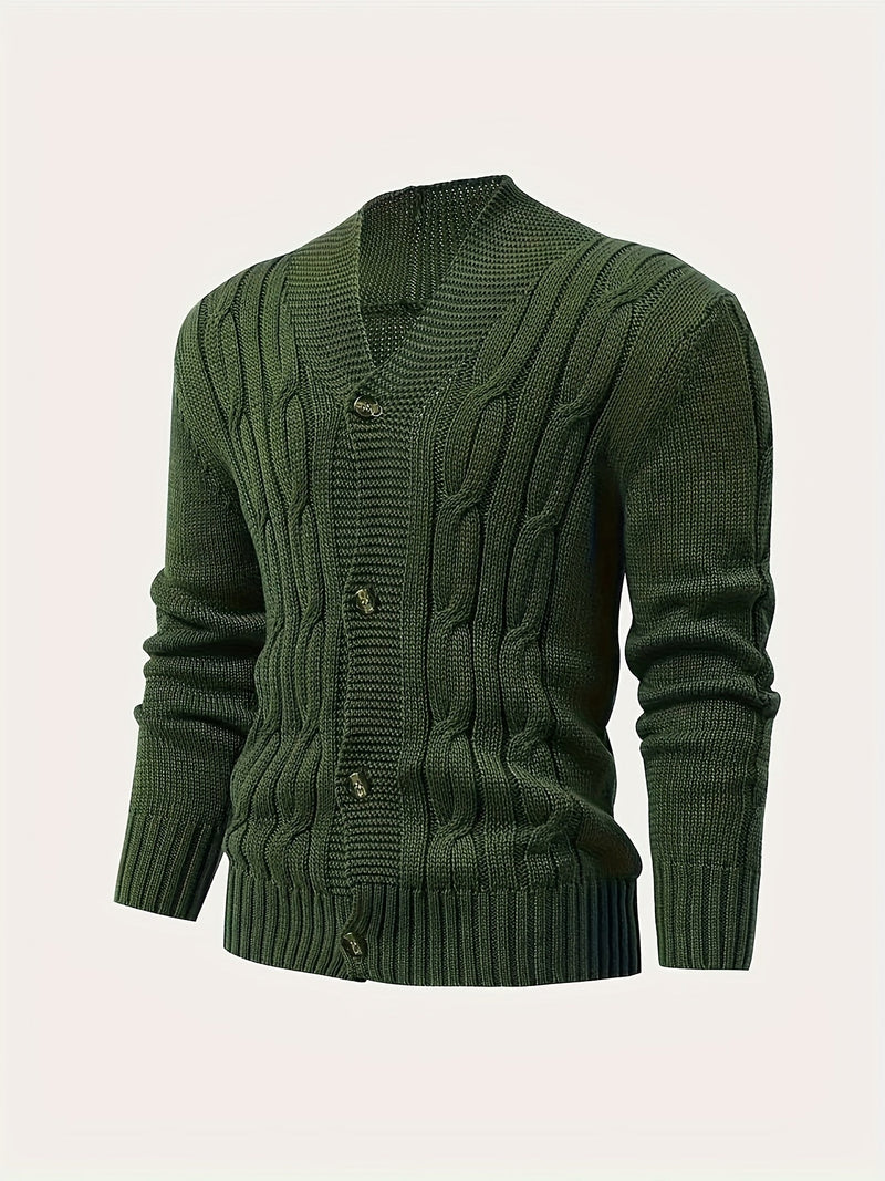 Men's Cable Knit Cardigan with V-Neck – Comfortable and Versatile