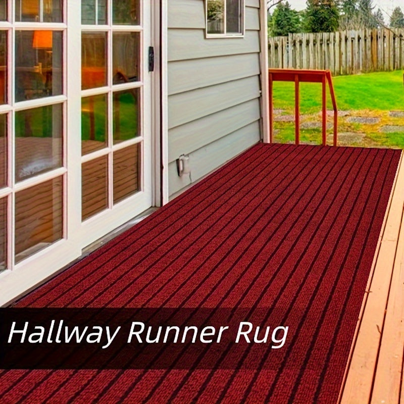 Ribbed Hallway Runner Rug with Rubber Backing and Low Pile Finish