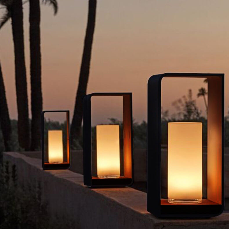 Rectangular Solar Outdoor Lantern with Remote-Controlled LED Light