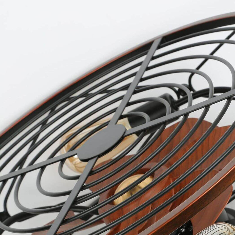 Industrial Flush Mount Ceiling Fan Light with Four Lamps