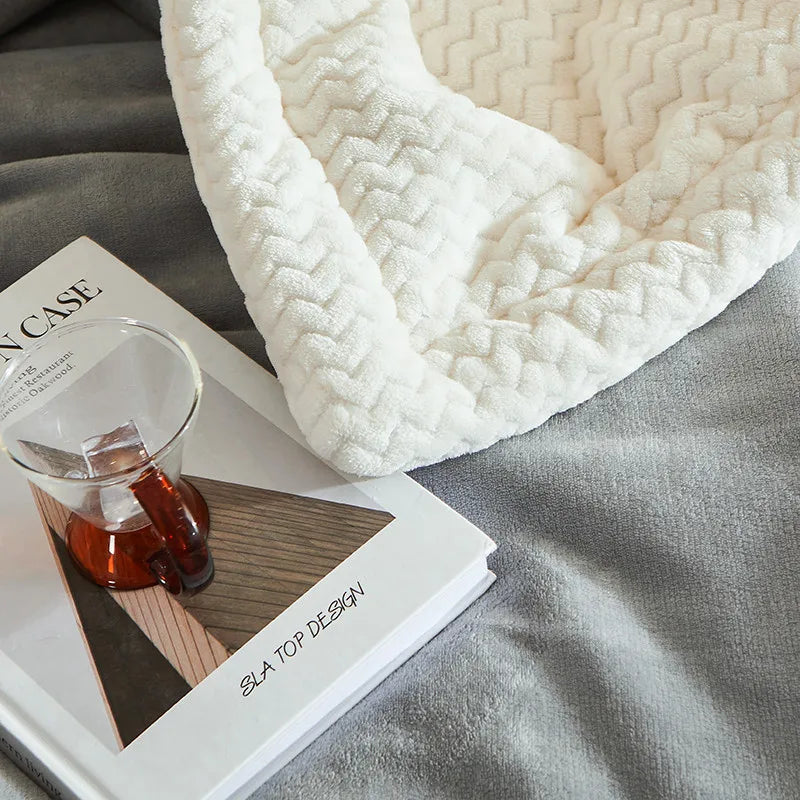 Fleece Blanket with Plain or Ribbed Texture and a Plush Reverse