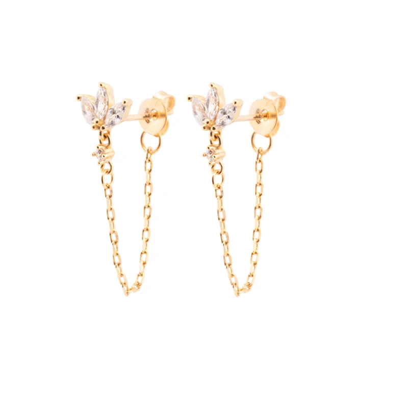 Chain Drop Earrings with Flower or Crown Cubic Zirconia Details