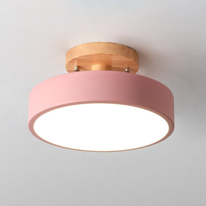 Round Wood LED Semi-Flush Ceiling Light