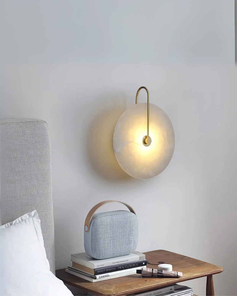Alabaster LED Wall Lamp with Circular Stone Shade & Warm Ambient Light