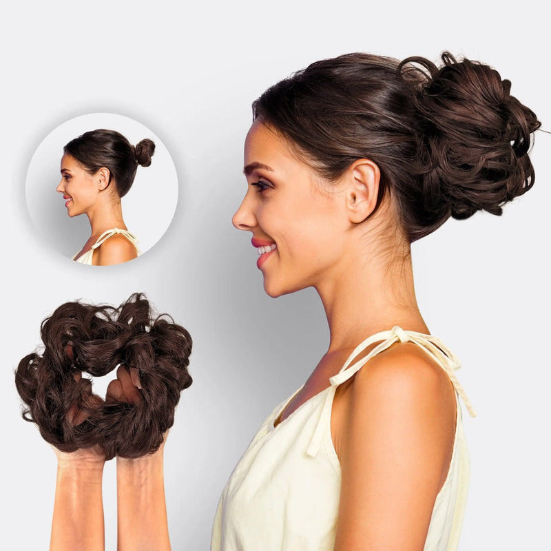 Messy Bun Hair Scrunchie with Synthetic Fibres and Elastic Attachment