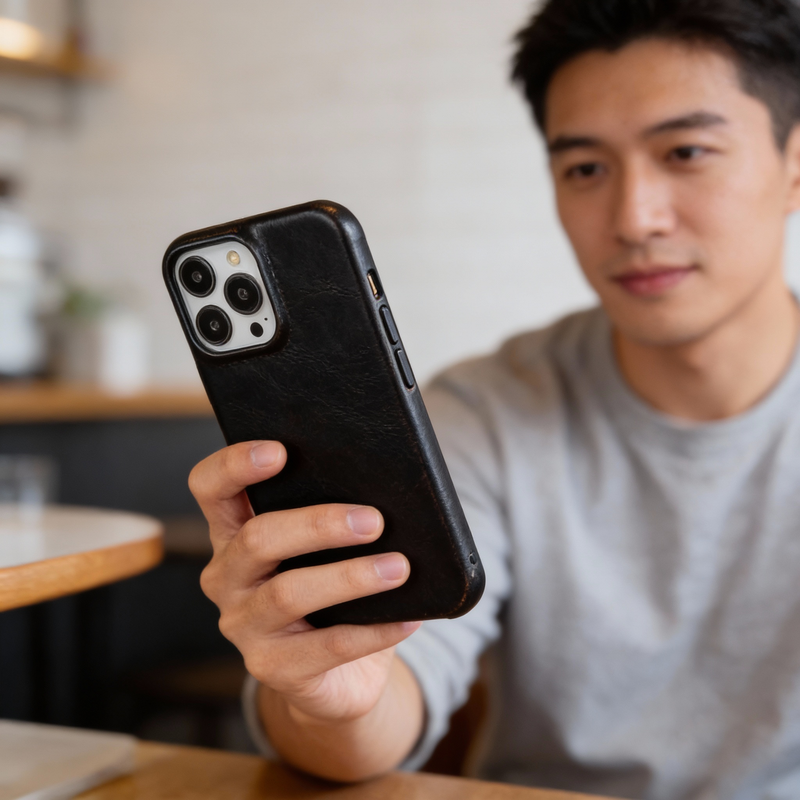 Leather Phone Case for iPhone with Shock-Absorbing Protection