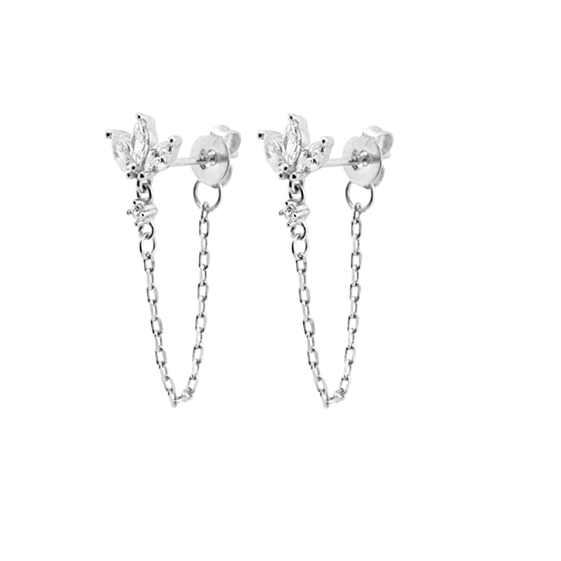 Chain Drop Earrings with Flower or Crown Cubic Zirconia Details