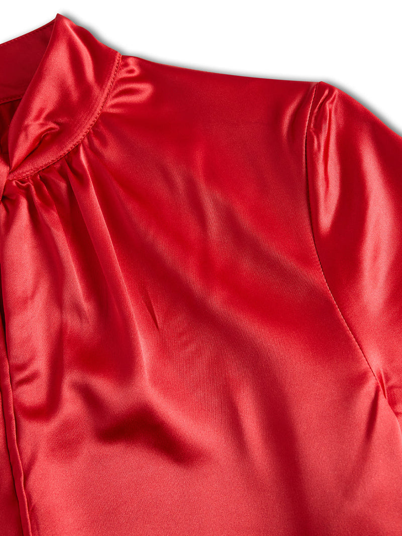 Elegant Satin Ladies' Blouse with Keyhole Neckline – Timeless and Refined