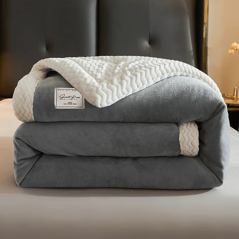 Fleece Blanket with Plain or Ribbed Texture and a Plush Reverse