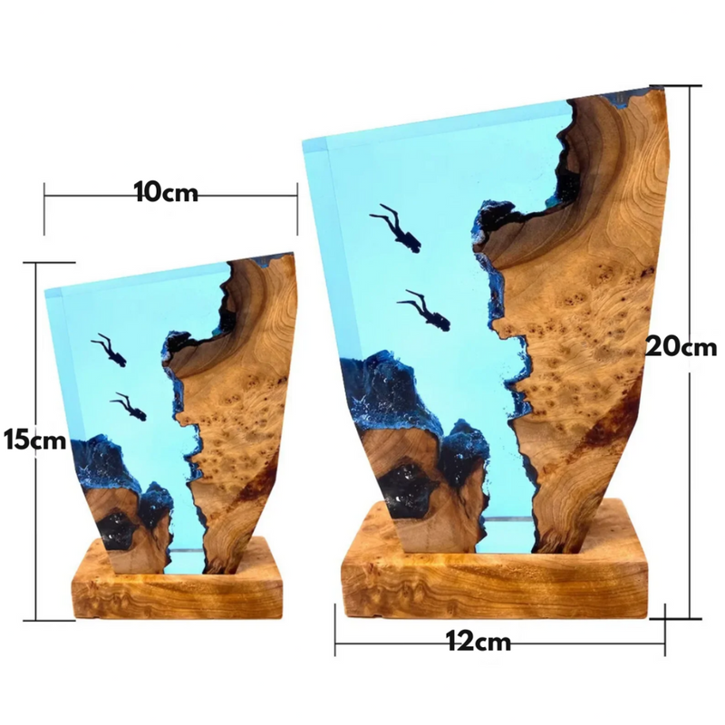 Wood and Resin Diving Scene Lamp with Integrated LED Lighting