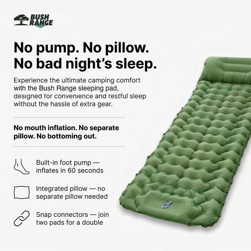 Inflatable Camping Sleeping Mat with Built-In Foot Pump & Pillow