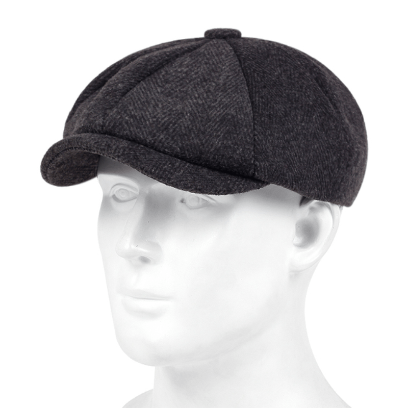 Men's Retro Flat Cap with Herringbone Pattern – Vintage Look Accessory