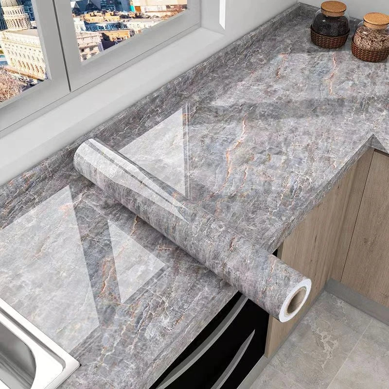 Self-Adhesive Marble Effect Vinyl Wallpaper for Kitchen and Bathroom