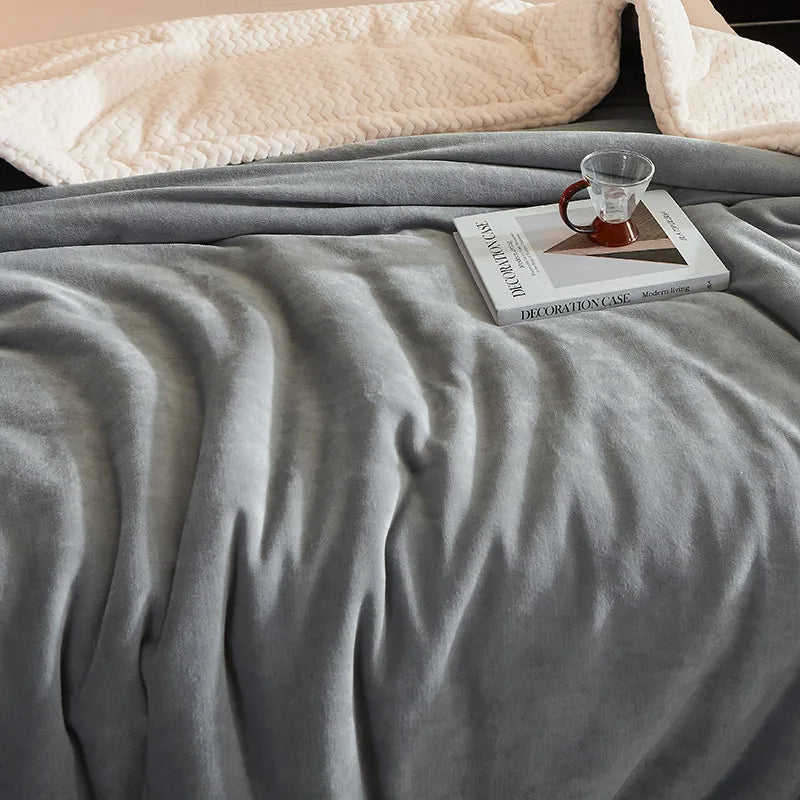 Fleece Blanket with Plain or Ribbed Texture and a Plush Reverse