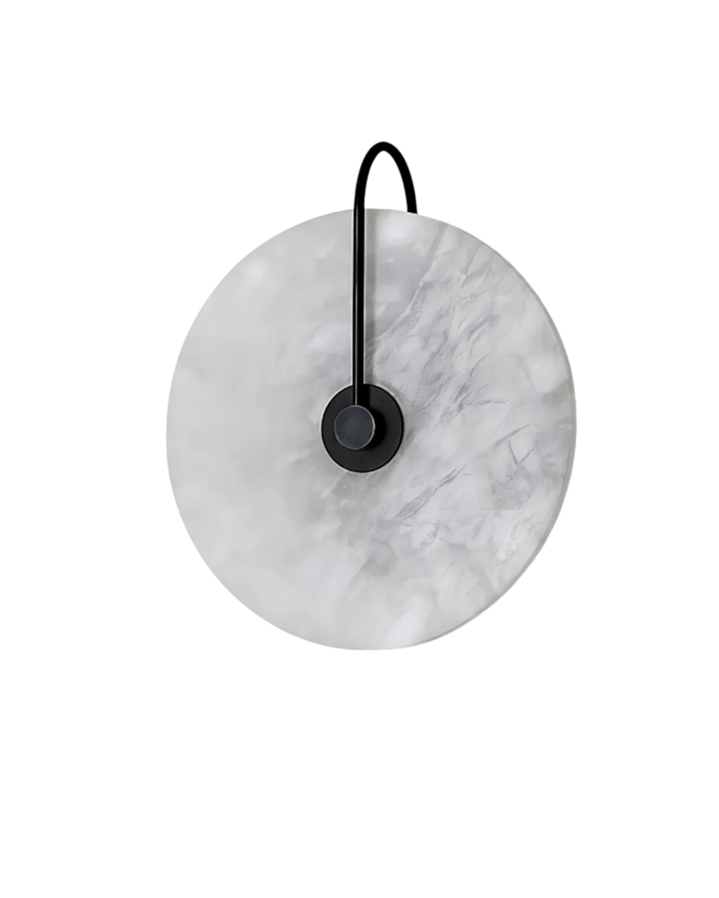Alabaster LED Wall Lamp with Circular Stone Shade & Warm Ambient Light