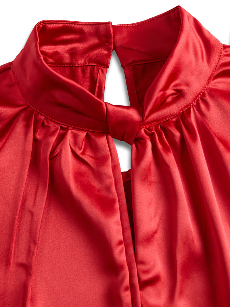 Elegant Satin Ladies' Blouse with Keyhole Neckline – Timeless and Refined