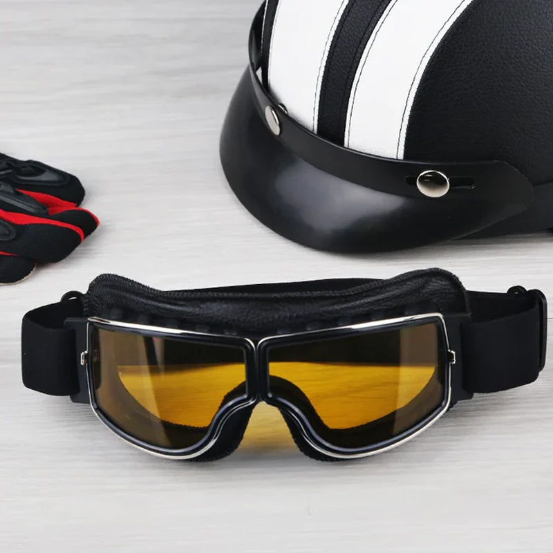 Vintage Motorcycle Goggles with Interchangeable Lenses and Comfort Padding