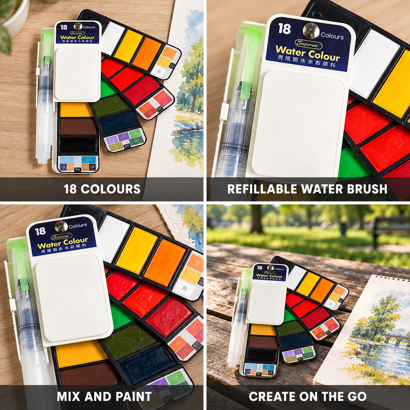Portable Watercolour Paint Set with Water Brush