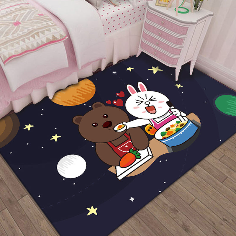 Children's Animal Space Adventure Rectangular Bedroom Rug