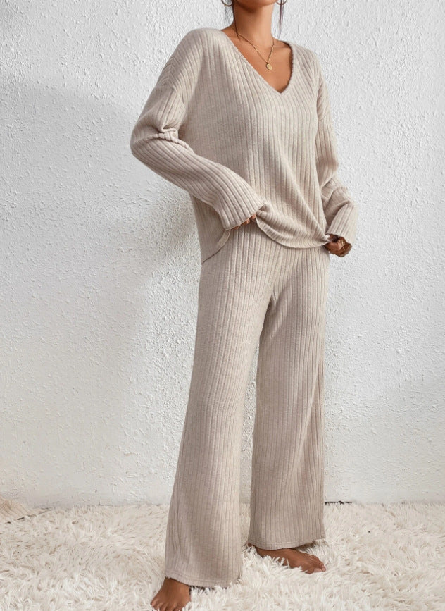 Ladies Knitted Loungewear Two-Piece Set with Soft Texture and Comfort