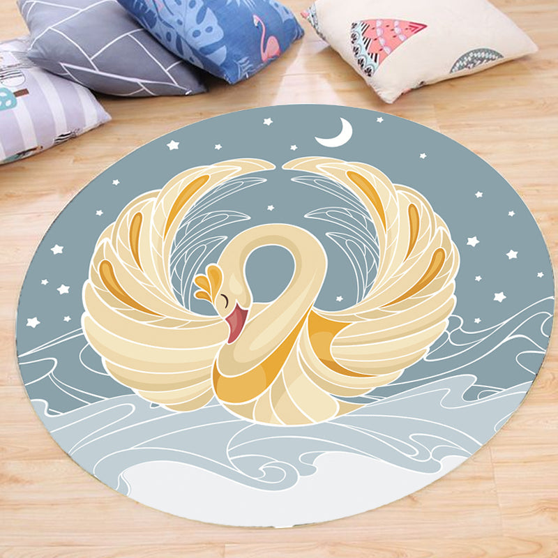 Children's Swan Animal Pattern Circular Bedroom Rug