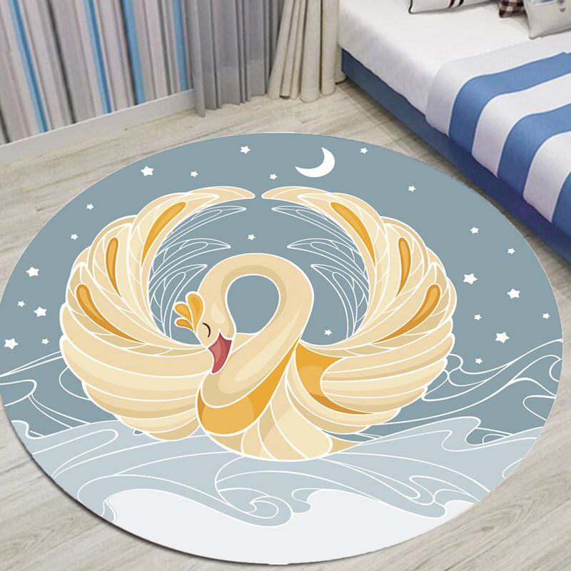 Children's Swan Animal Pattern Circular Bedroom Rug