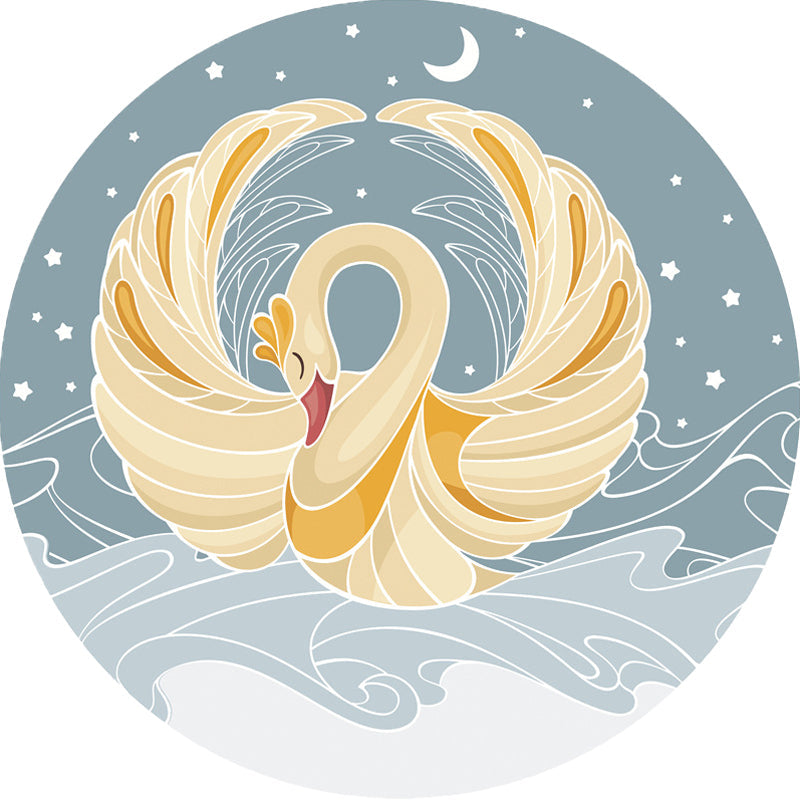 Children's Swan Animal Pattern Circular Bedroom Rug