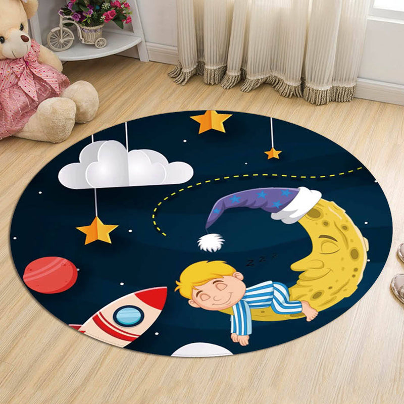 Children's Rocket Space Circular Bedroom Rug