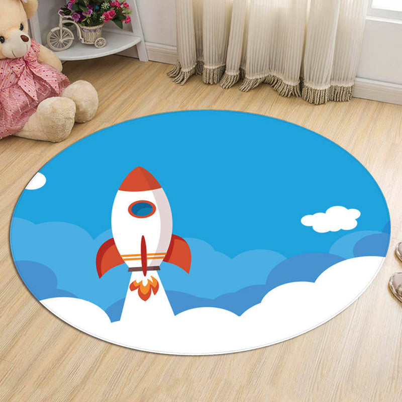 Children's Rocket Space Circular Bedroom Rug