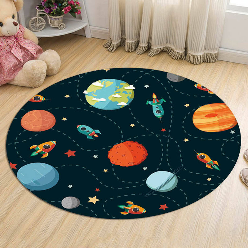 Children's Rocket Space Circular Bedroom Rug