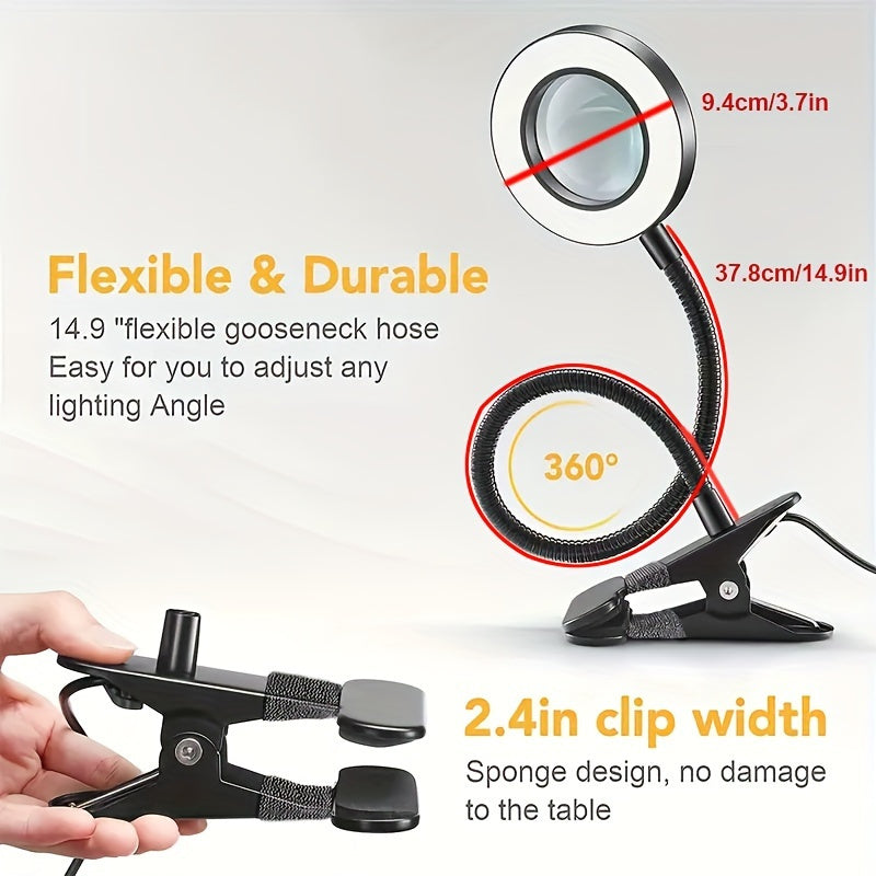 LED Magnifying Glass Lamp with Clamp – Perfect for Hands-Free Work and Precision