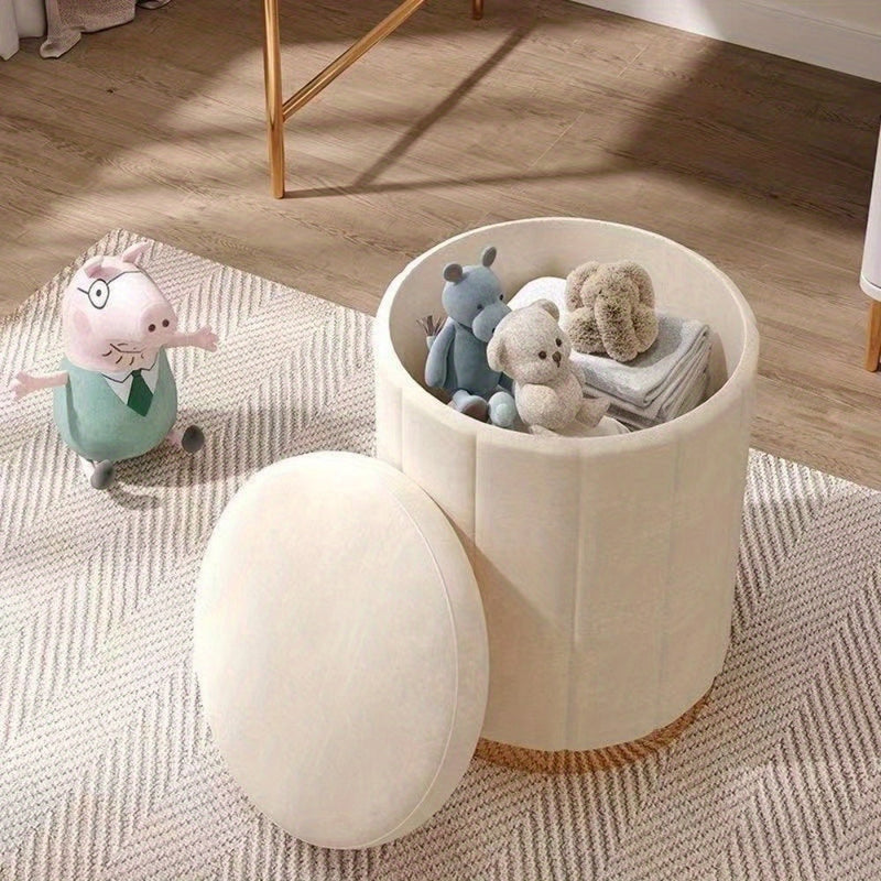 Nordic Chic Storage Ottoman – Stylish Round Pouf with Storage and Mirror Finish