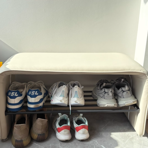 Two-Tier Synthetic Leather Shoe Bench for Entryway Storage and Seating