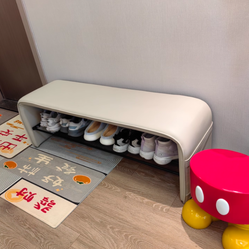 Two-Tier Synthetic Leather Shoe Bench for Entryway Storage and Seating
