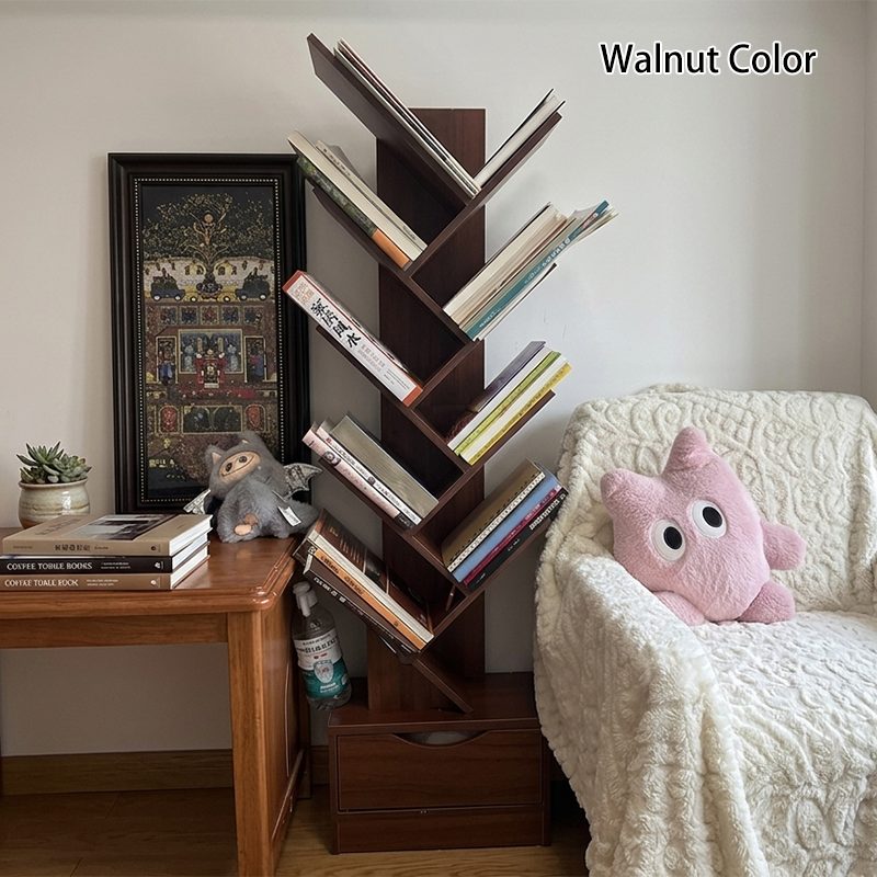 Tree-Style Engineered Wood Bookshelf for Home and Office Storage