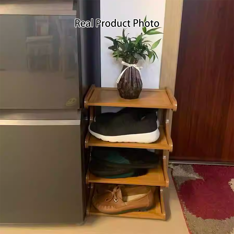 Tiered Bamboo Shoe Rack for Compact Entryway and Living Room Storage