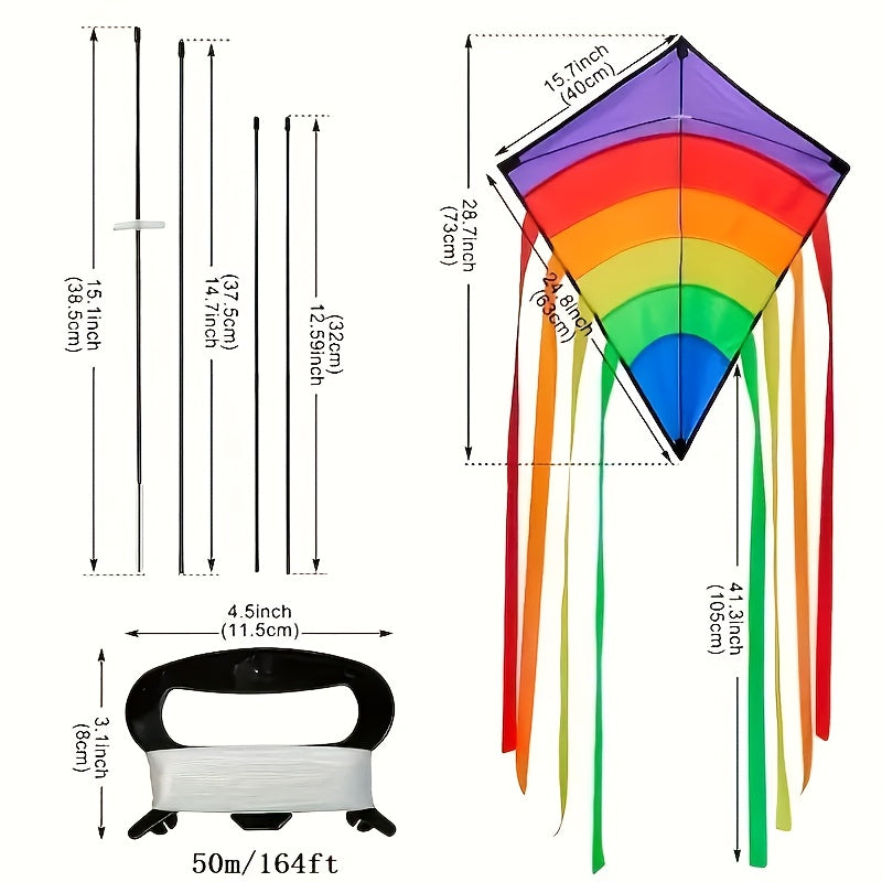 Rainbow Kite with Long Colourful Ribbons for Beach and Outdoor Play