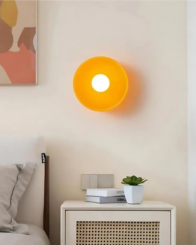 Sculptural Glass Wall Sconce with Central Globe Light & Circular Shade