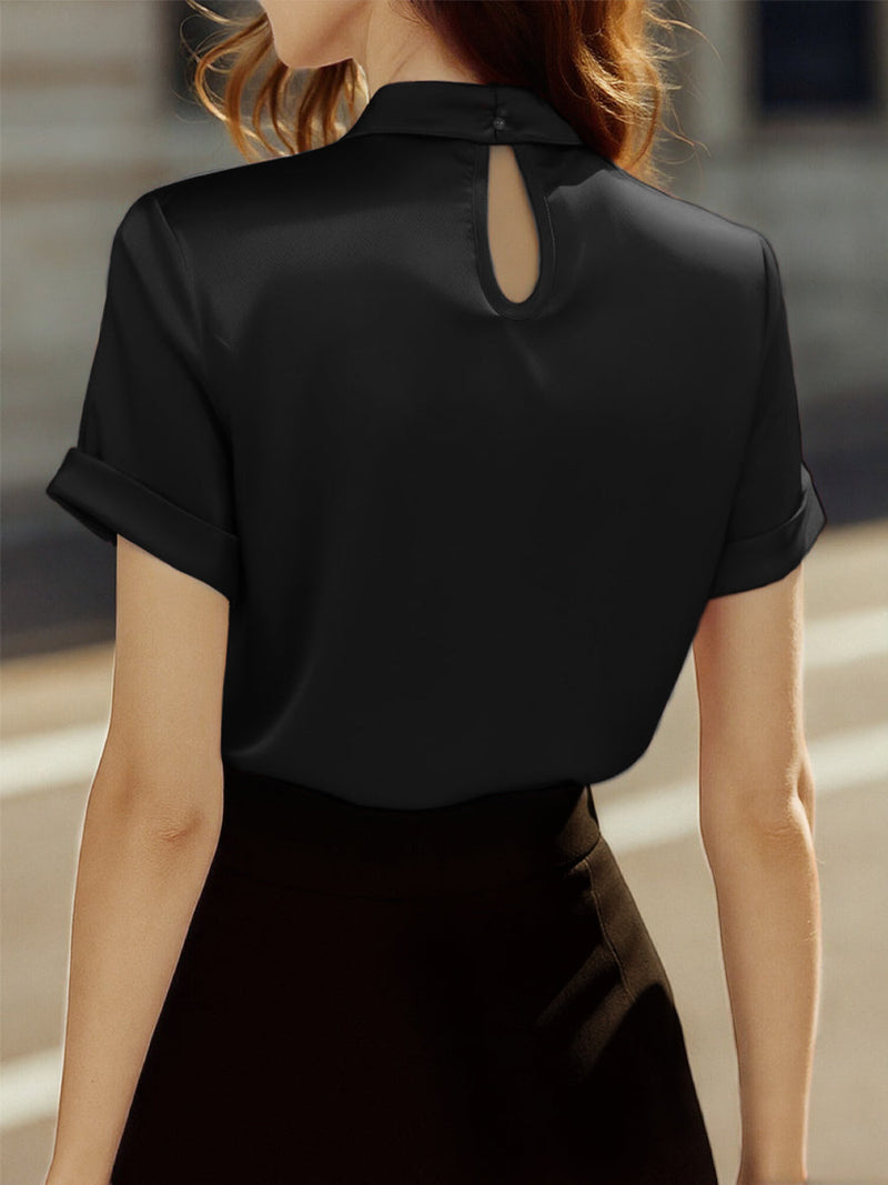 Elegant Satin Ladies' Blouse with Keyhole Neckline – Timeless and Refined