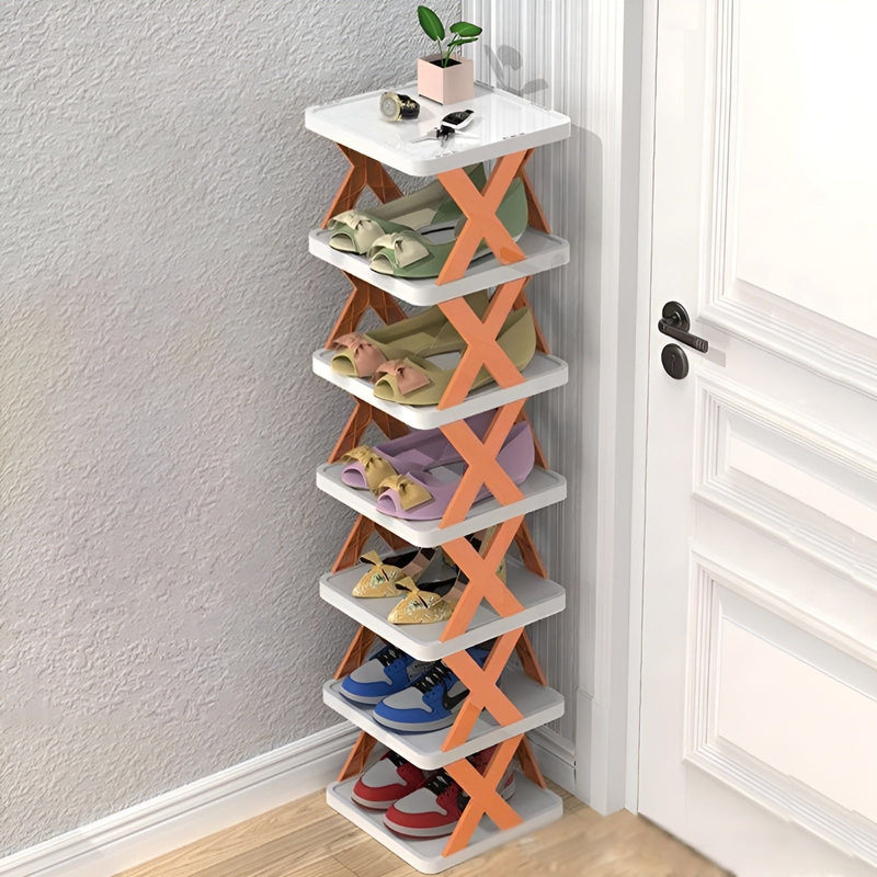 Folding Shoe Rack with Tiered Shelves and X-Frame Sides for Hallways